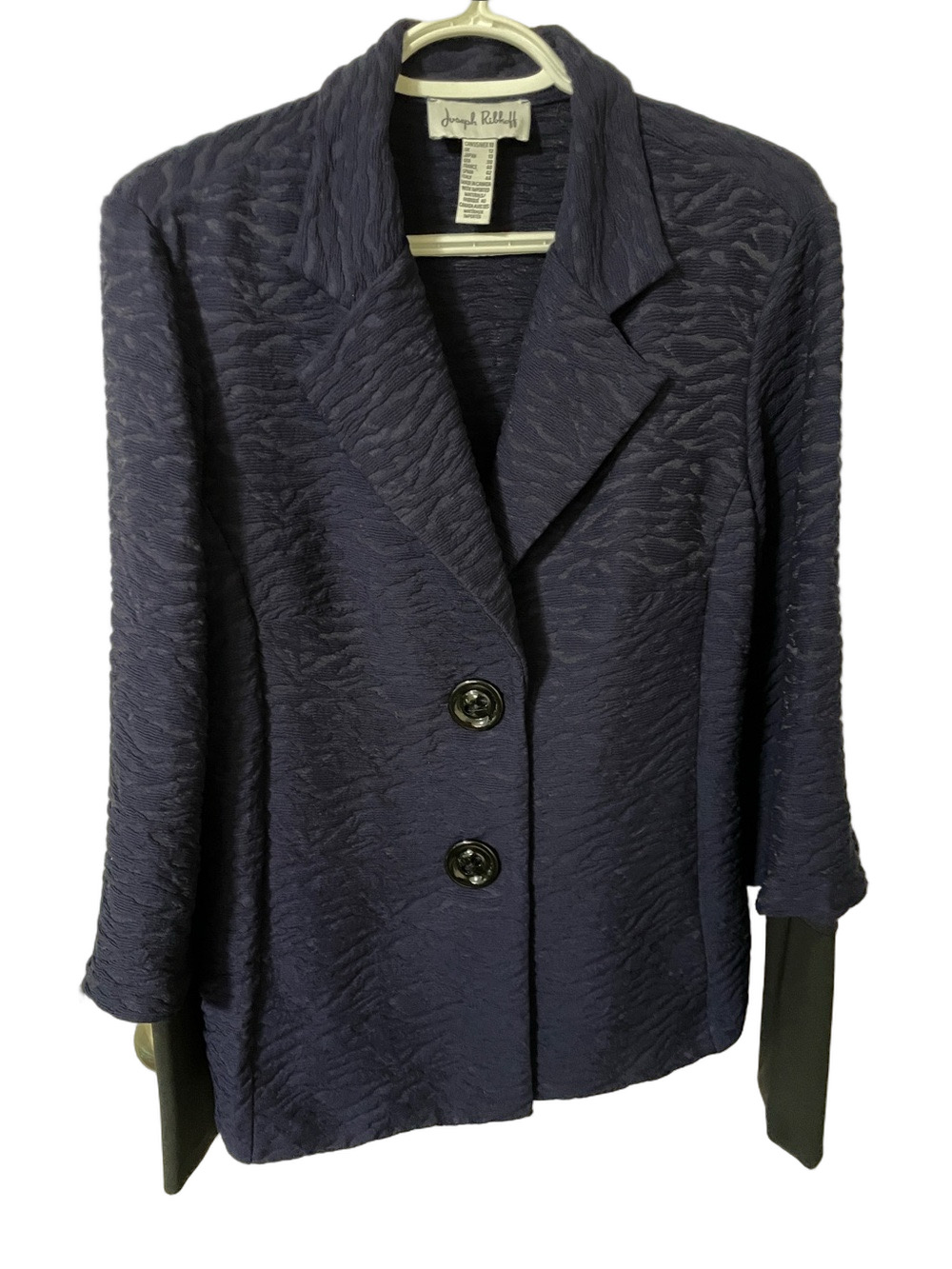 Joseph Ribkoff Textured Navy Two-Button Blazer With Sleeve Detail Size 10